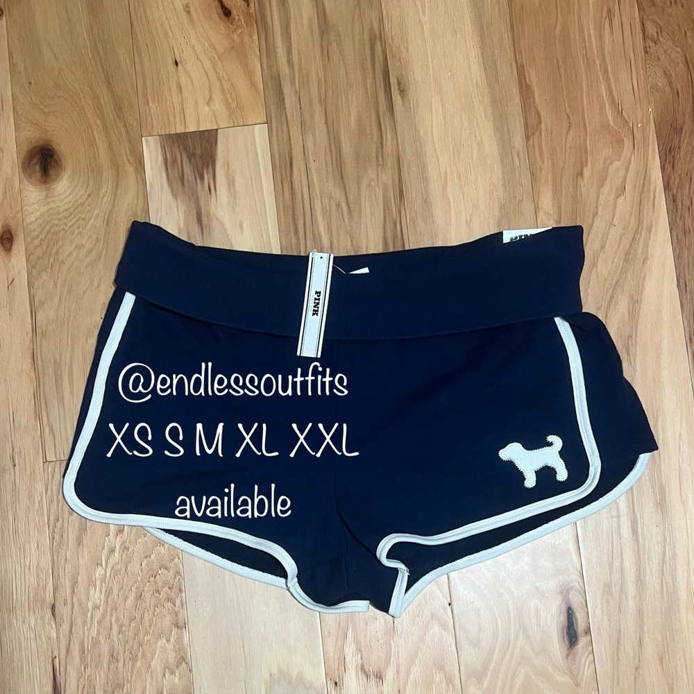 VS PINK NAVY NOIR TERRY SHORTS WITH DOG LOGO